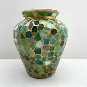 Vintage Green Mosaic Glass Vase